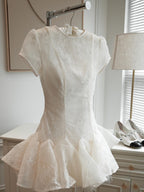 Flowering Girl Women Kelly Sequin Lace Puffy Mini Dress In White