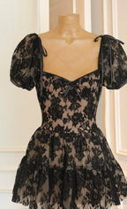 Lara Puff Lace Mini Dress