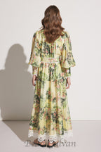 Flowering Girl Women multicolor Floral Print Lace Trim Maxi Dress