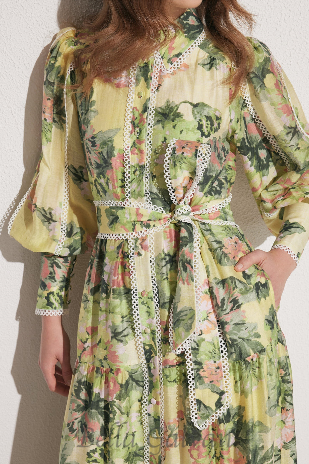 Flowering Girl Women multicolor Floral Print Lace Trim Maxi Dress