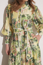 Flowering Girl Women multicolor Floral Print Lace Trim Maxi Dress