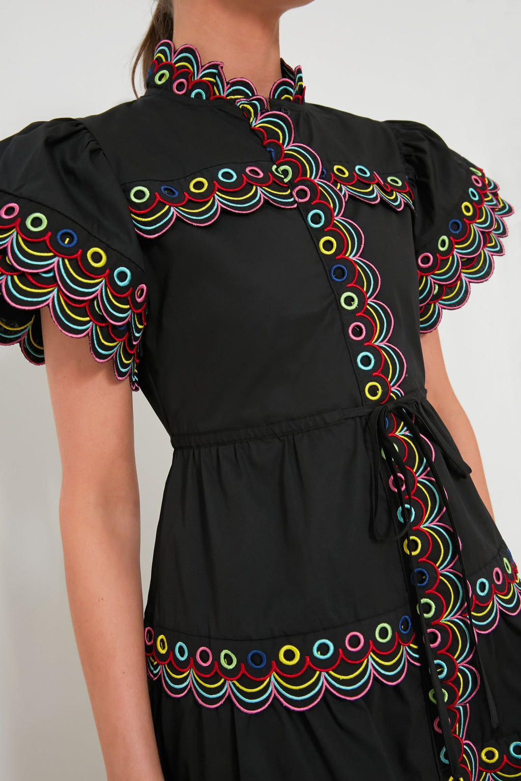Flowering Girl Women Wavy Ruched Trim Mini Dress In Black