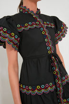 Flowering Girl Women Wavy Ruched Trim Mini Dress In Black