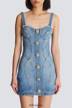 Flowering Girl Women Buttoned denim mini dress in blue