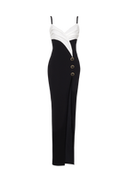 Two-tone crepe maxi dress with leg slit