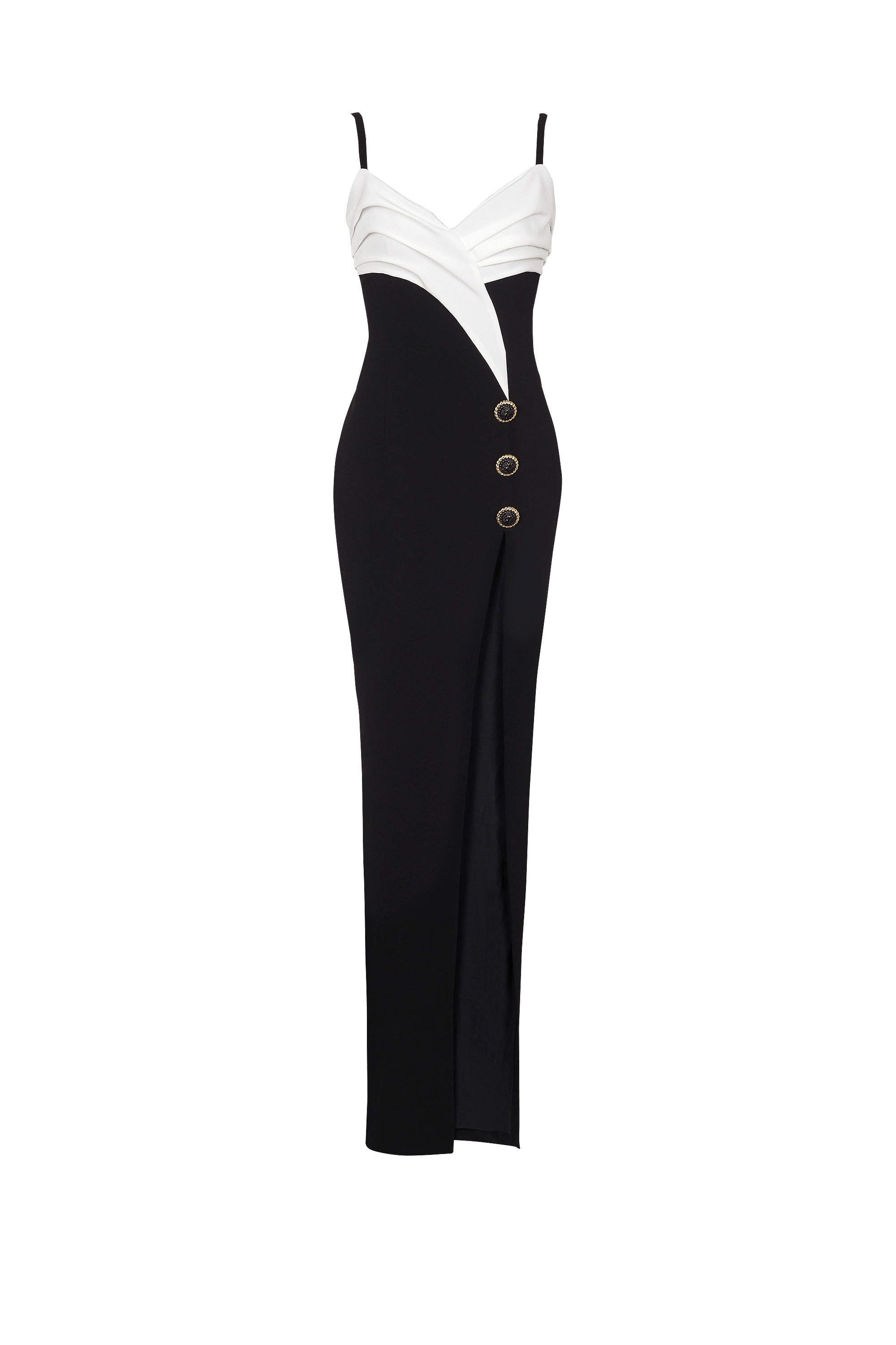 Two-tone crepe maxi dress with leg slit