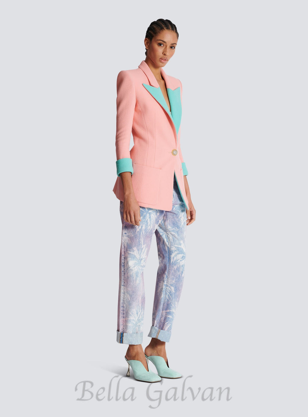 Flowering Girl Women 1-button double crepe two-tone jacket