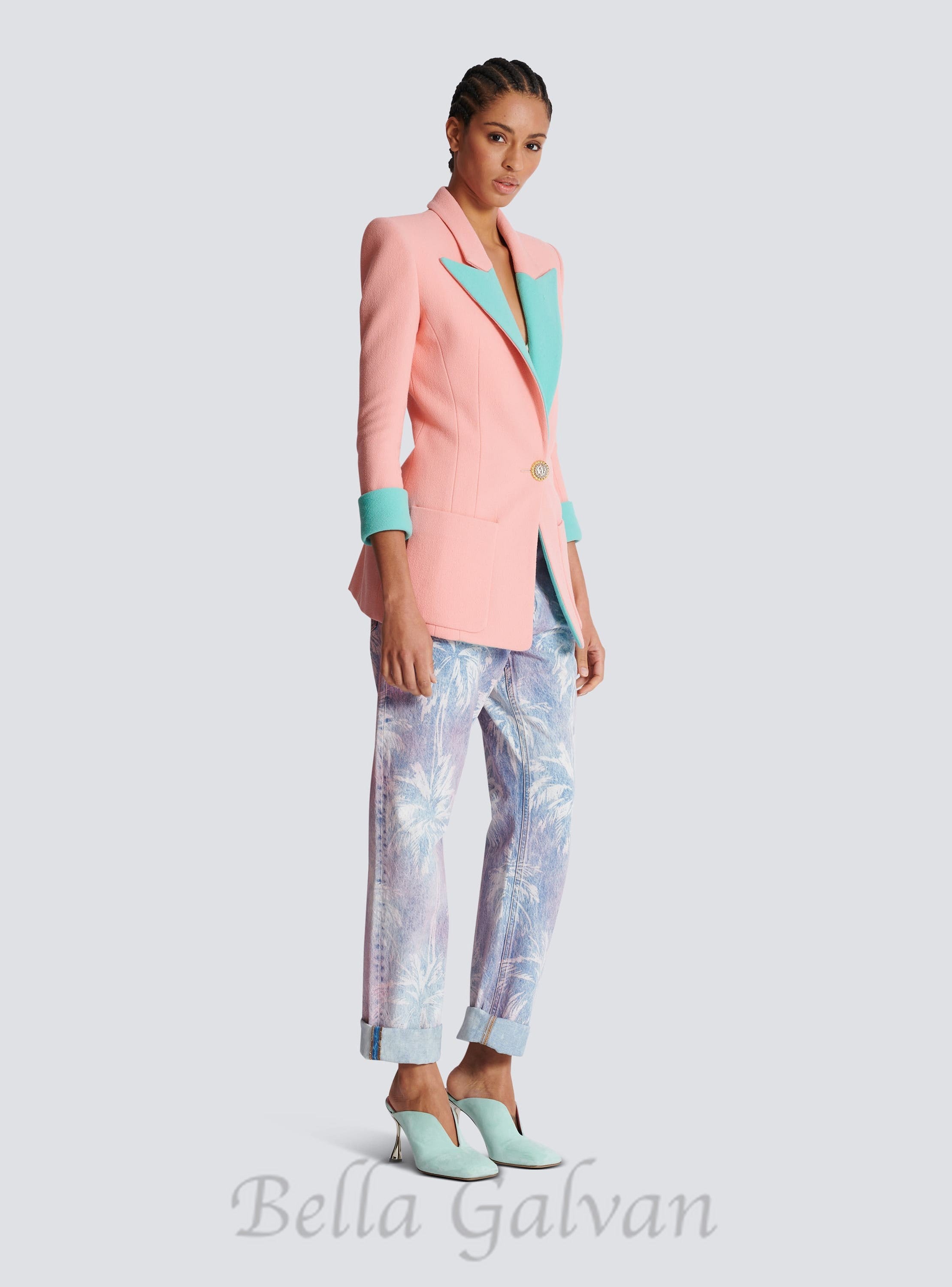 Flowering Girl Women 1-button double crepe two-tone jacket
