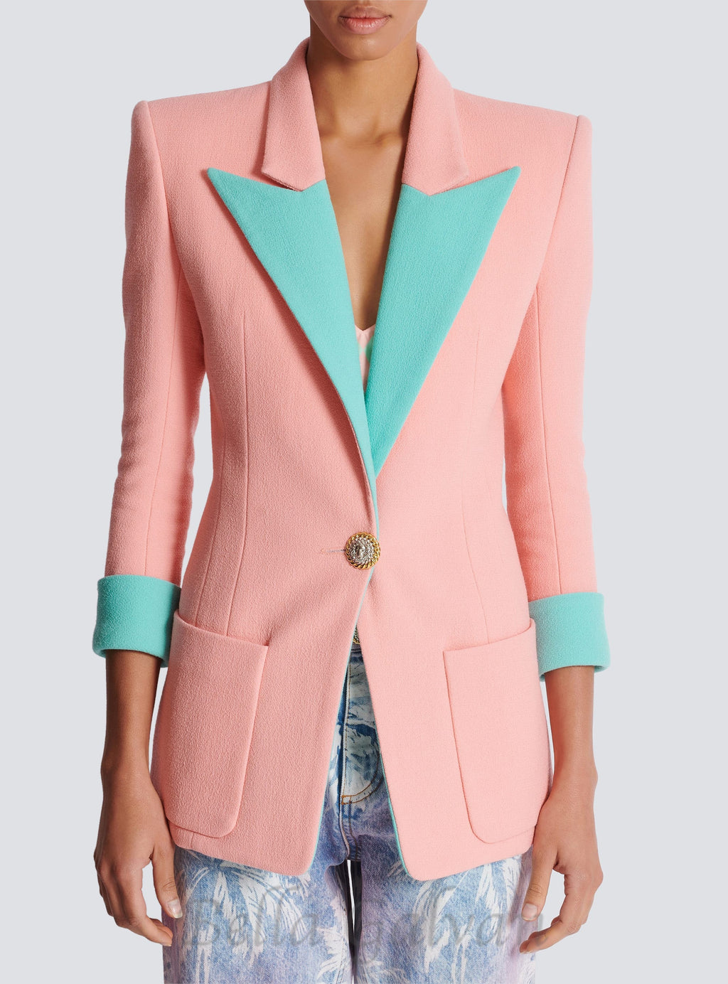 Flowering Girl Women 1-button double crepe two-tone jacket