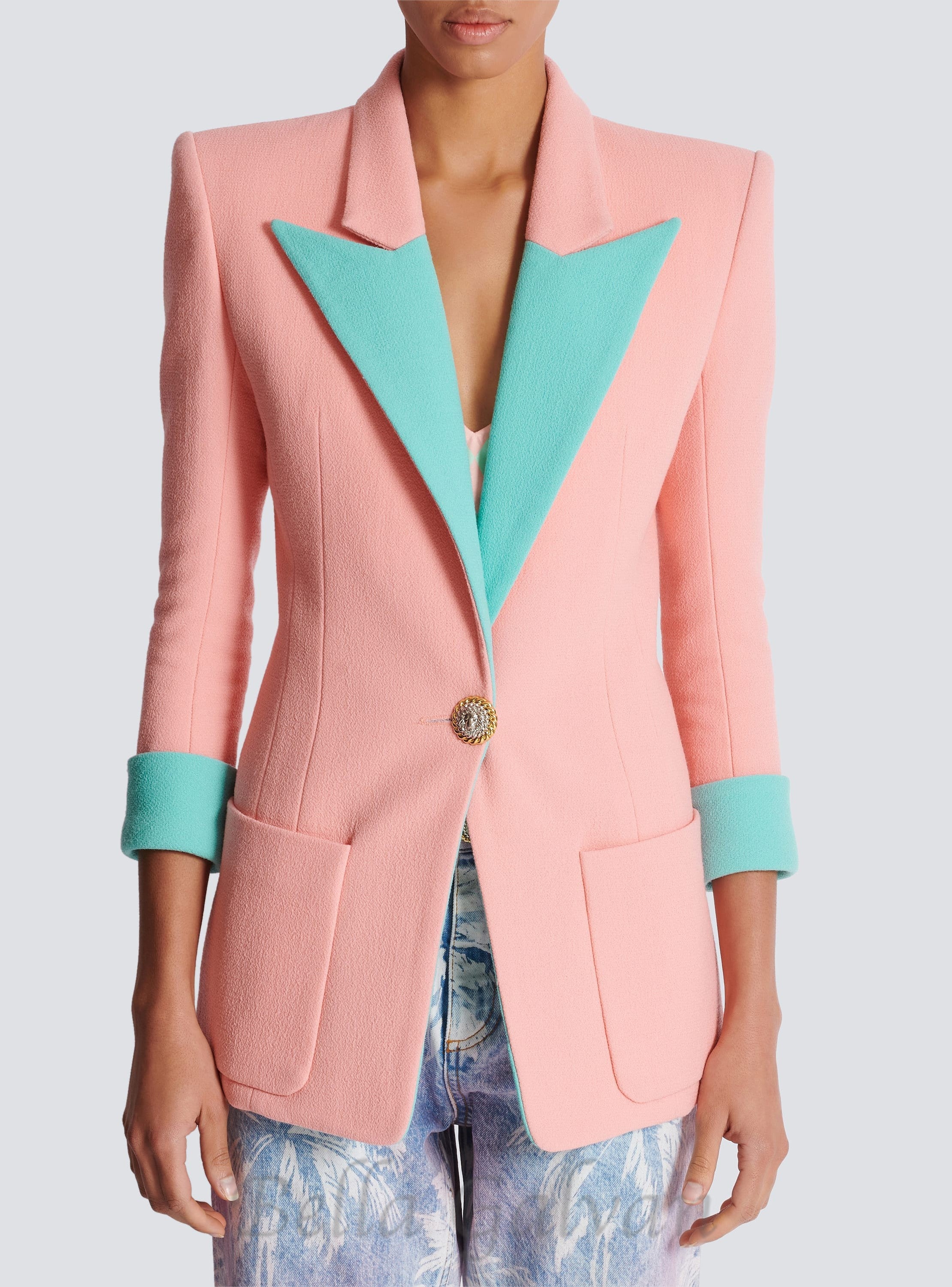 Flowering Girl Women 1-button double crepe two-tone jacket