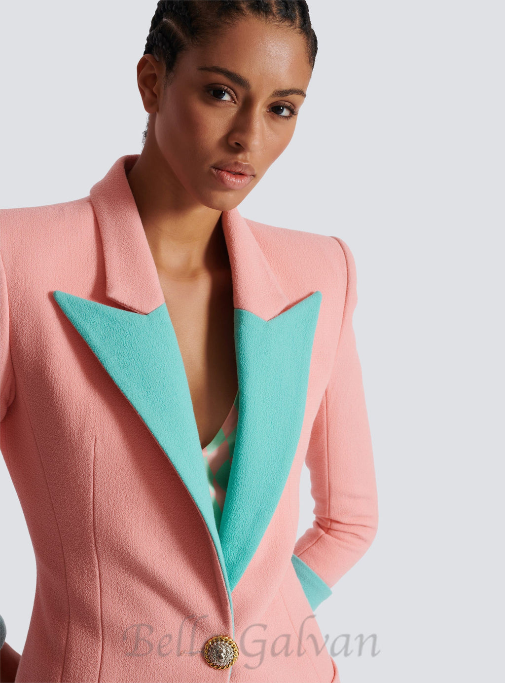 Flowering Girl Women 1-button double crepe two-tone jacket