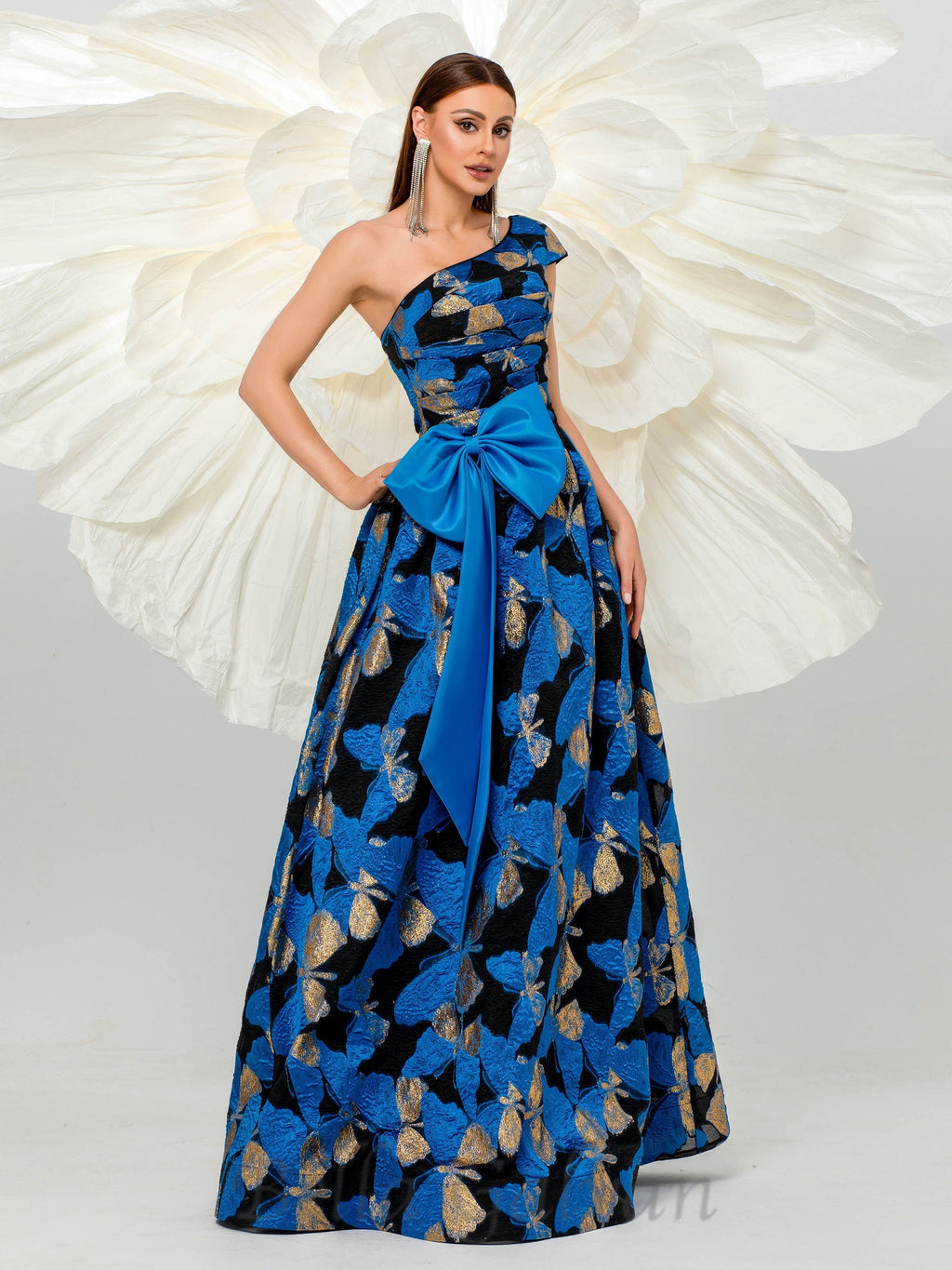Flowering Girl Women Pleated Jacquard Bow Floral A-line Dress