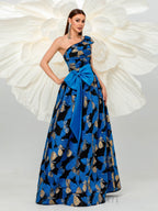 Flowering Girl Women Pleated Jacquard Bow Floral A-line Dress