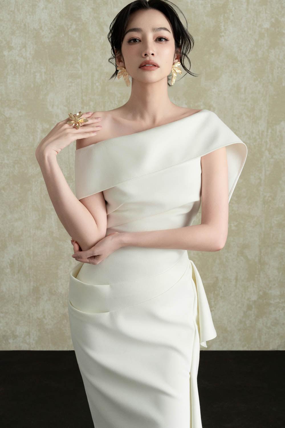Flowering Girl Women Arene Sheath Diagonal Neck Spandex Midi Dress