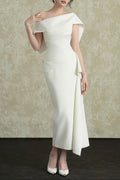 Flowering Girl Women Arene Sheath Diagonal Neck Spandex Midi Dress
