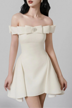 A-Line Open Shoulder Tweed Mini Dress