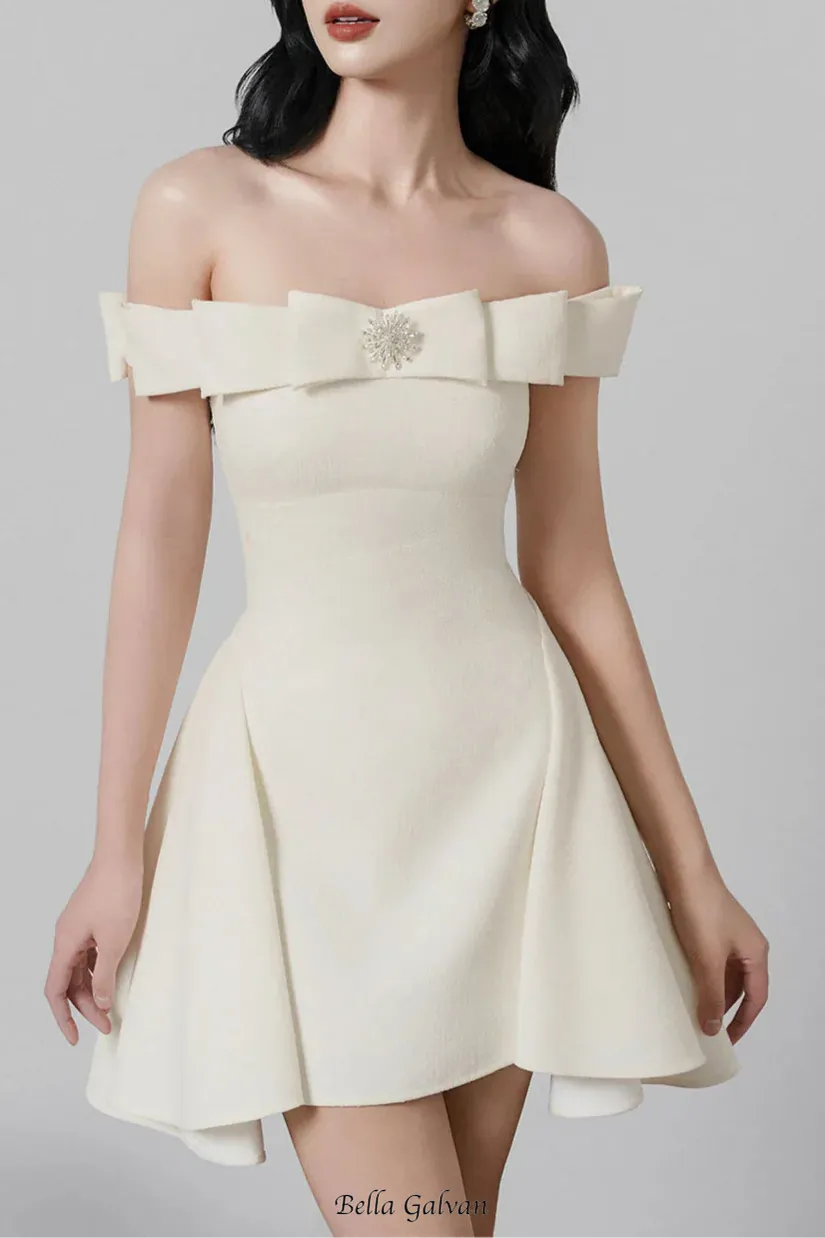 A-line Open Shoulder Tweed Mini Dress