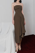 Flowering Girl Women adelaide Strapless Asymmetric Midi Dress in brown