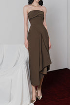 Flowering Girl Women adelaide Strapless Asymmetric Midi Dress in brown