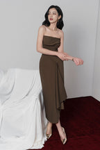 Flowering Girl Women adelaide Strapless Asymmetric Midi Dress in brown