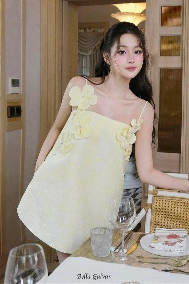 Flowering Girl Women tracy floral jacquard mini dress in yellow