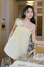 Flowering Girl Women tracy floral jacquard mini dress in yellow