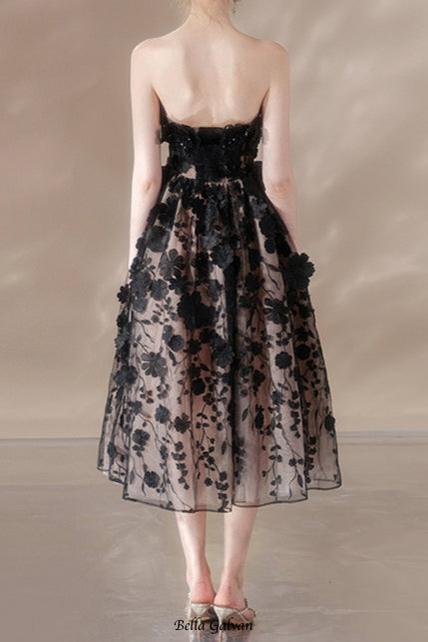 Flowering Girl Women anna crystal floral embroidery midi dress in black