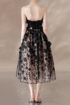Flowering Girl Women anna crystal floral embroidery midi dress in black