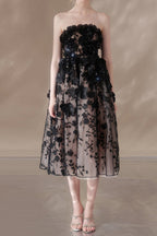 Flowering Girl Women anna crystal floral embroidery midi dress in black