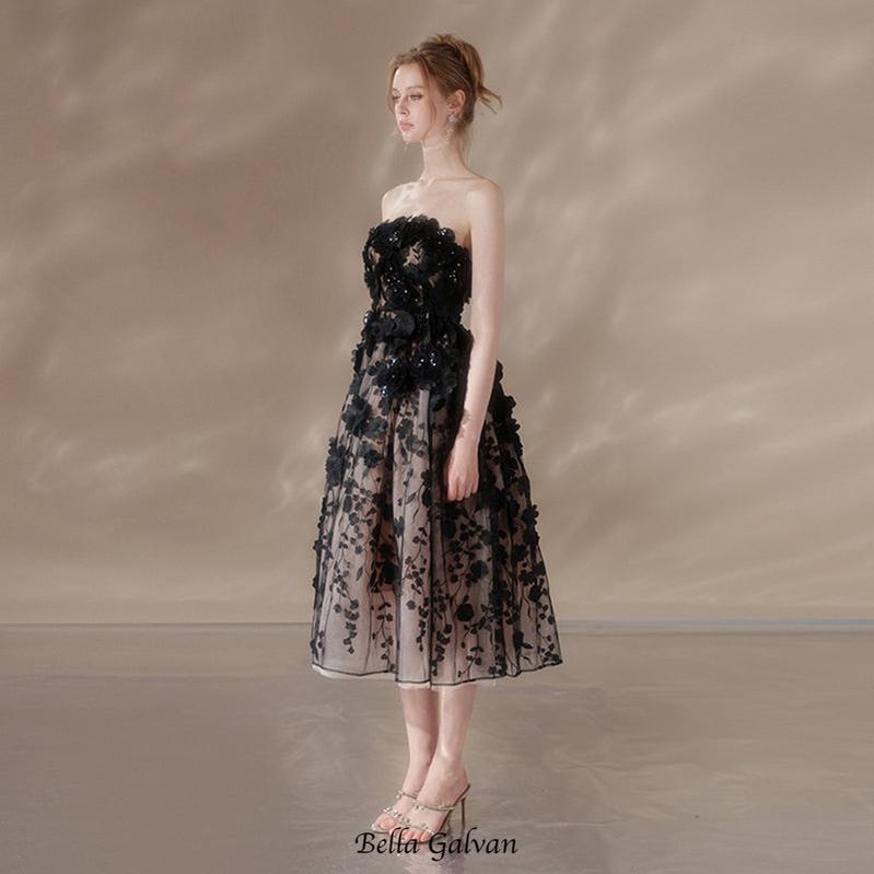 Flowering Girl Women anna crystal floral embroidery midi dress in black