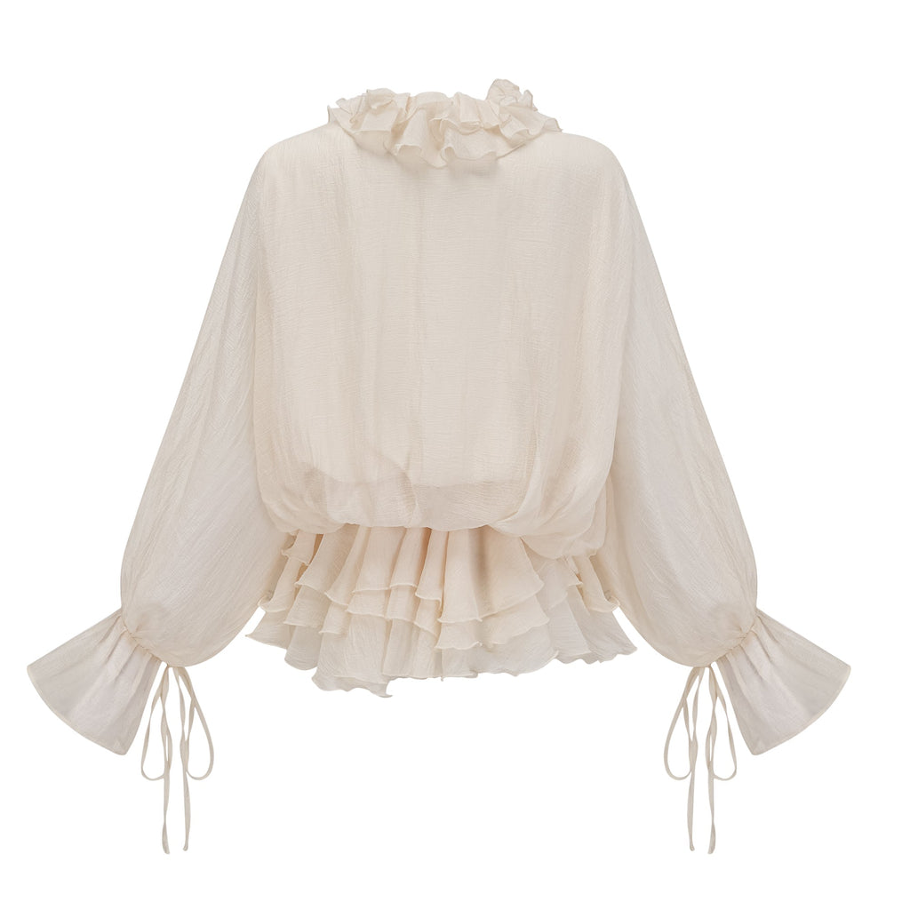 Zéphyrine Floral-Appliqué Tiered Mini Dress In Neutrals