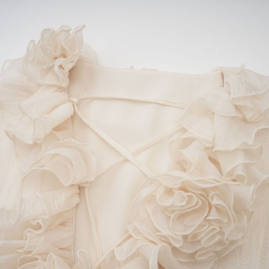 Zéphyrine Floral-Appliqué Tiered Mini Dress In Neutrals