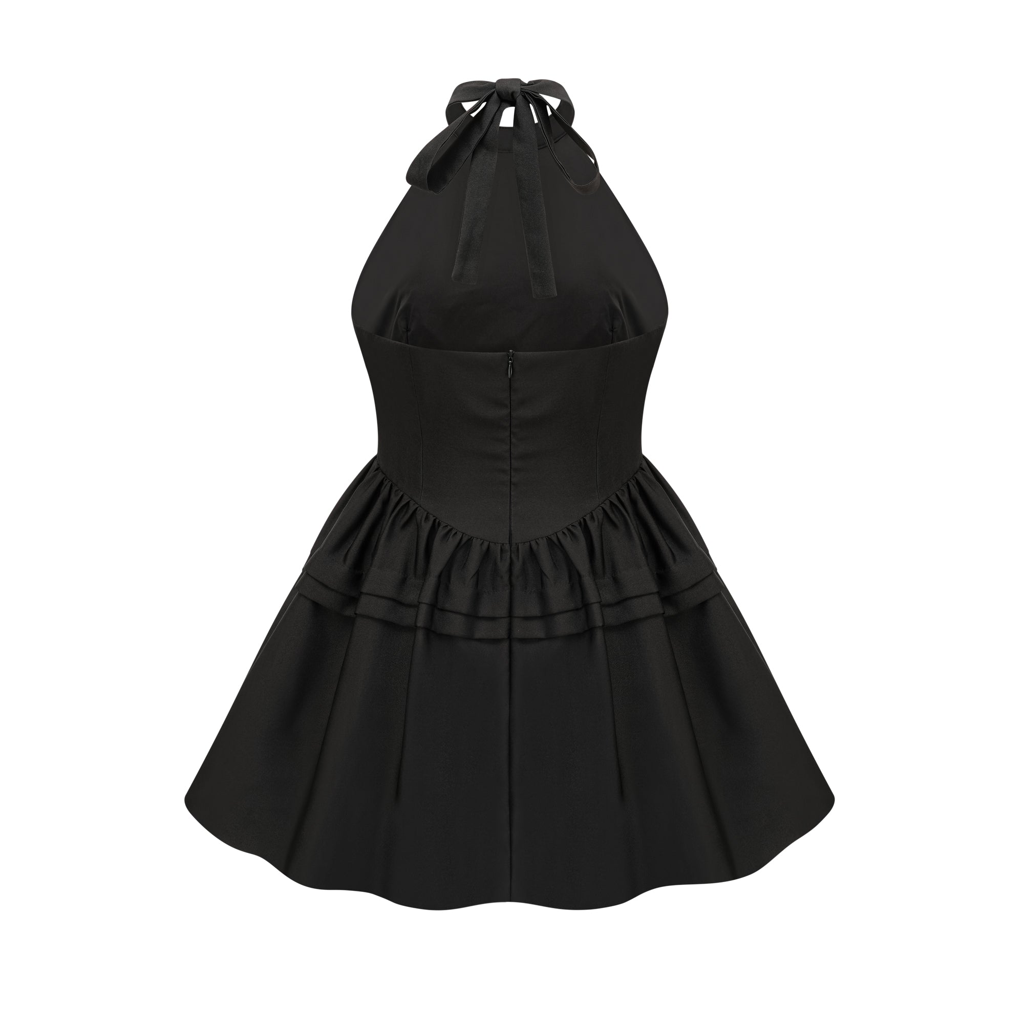 Flowering Girl Women Floral Appliqué Halter Neck Mini Dress In Black