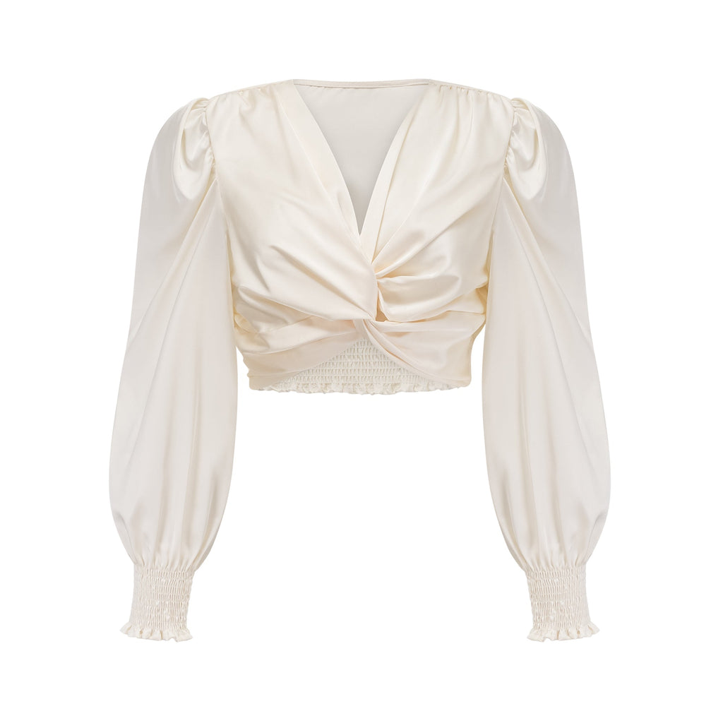 Flowering Girl Women Nouria white faux-flower twist cropped top