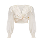 Flowering Girl Women Nouria white faux-flower twist cropped top