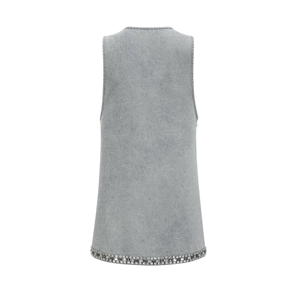 Flowering Girl Women Daphné blue crystal sleeveless denim mini dress
