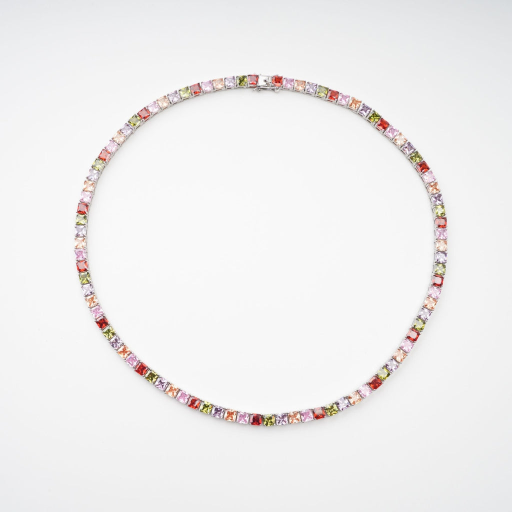 Avril Multicolor Square Cut Crystal Embellished Necklace