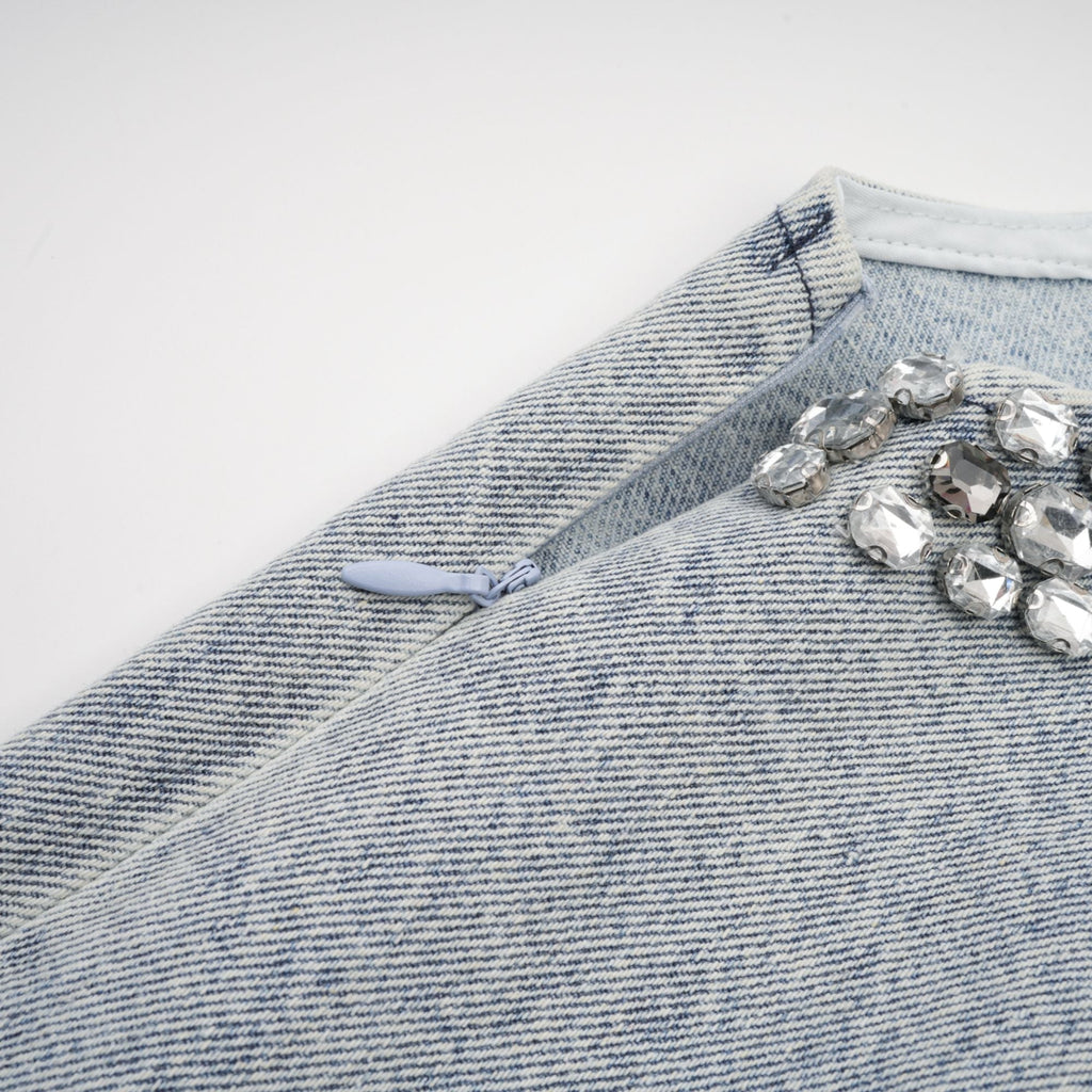 Flowering Girl Women Daphné blue crystal sleeveless denim mini dress