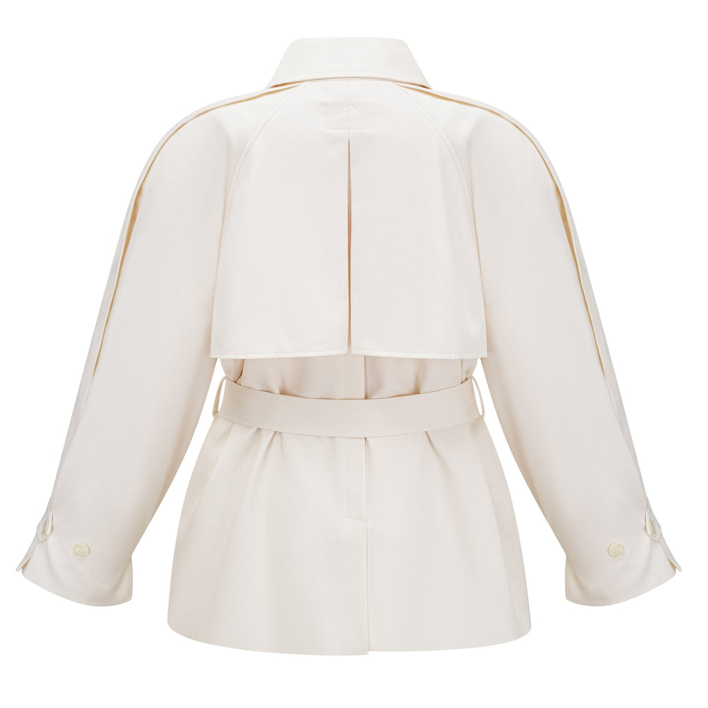 Flowering Girl Women Collared Long Sleeve Belted Cargo Pocket Mini Field Jacket