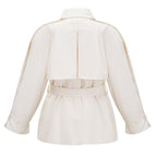 Flowering Girl Women Collared Long Sleeve Belted Cargo Pocket Mini Field Jacket