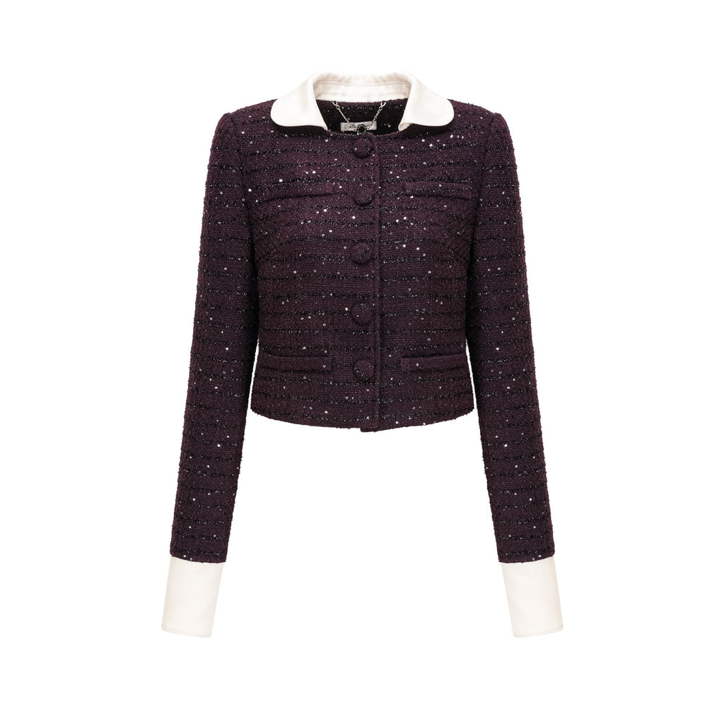 Flowering Girl Women Brigitte Purple Sequined Tweed Jacket & Skirt Matching Set