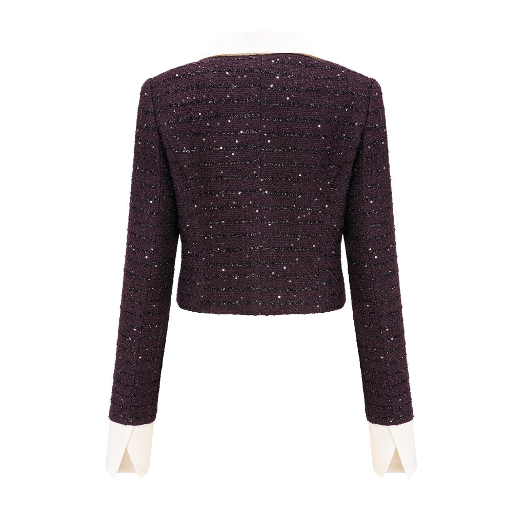 Flowering Girl Women Brigitte Purple Sequined Tweed Jacket & Skirt Matching Set