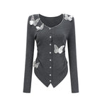 Flowering Girl Women Anastasie Grey Sequined Butterfly-Motif Cardigan