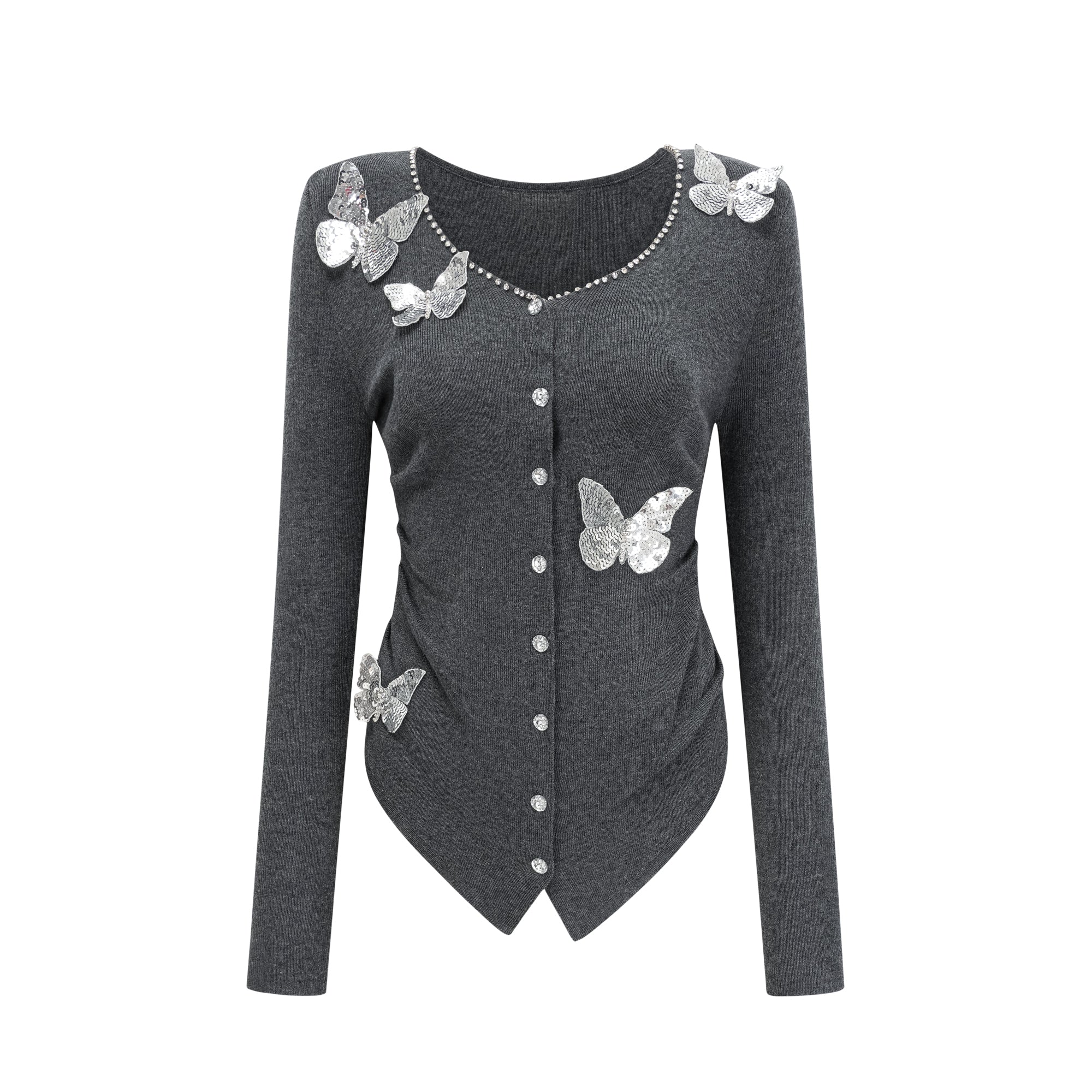 Flowering Girl Women Anastasie Grey Sequined Butterfly-Motif Cardigan