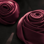 Flowering Girl Women Elegant Burgundy 3D Floral Black Satin Mini Dress