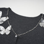 Flowering Girl Women Anastasie Grey Sequined Butterfly-Motif Cardigan