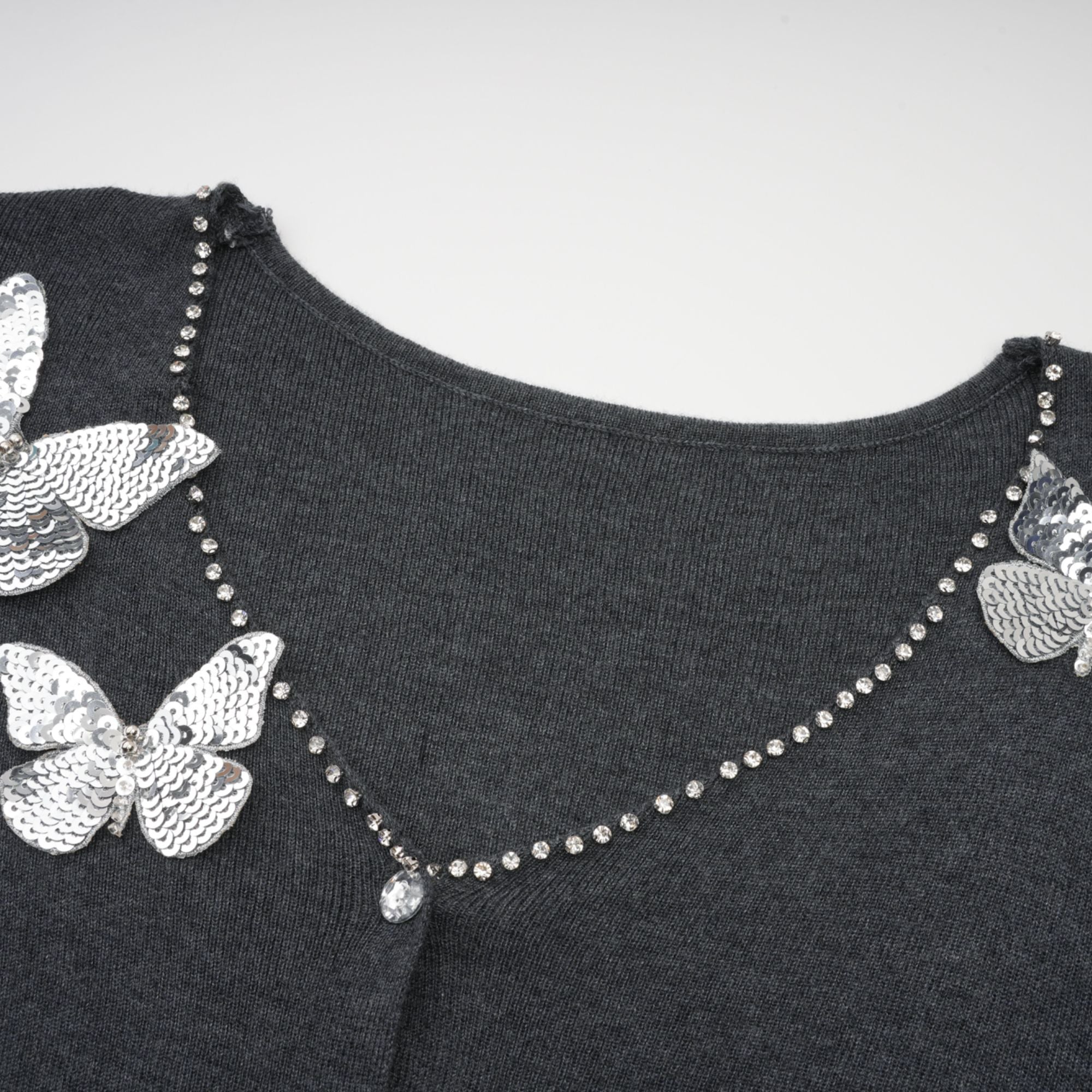 Flowering Girl Women Anastasie Grey Sequined Butterfly-Motif Cardigan