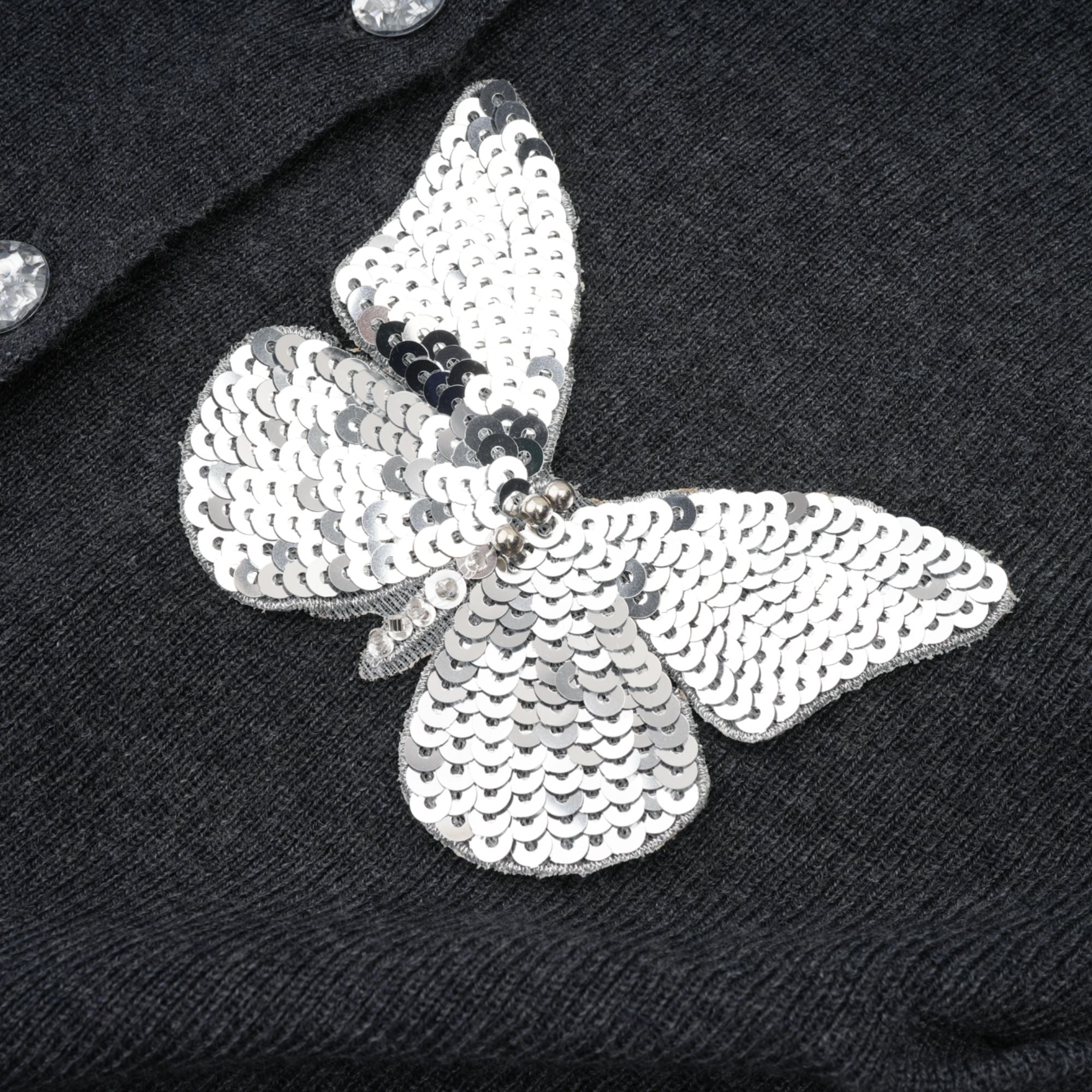 Flowering Girl Women Anastasie Grey Sequined Butterfly-Motif Cardigan