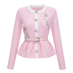 Shirley Sequined Knit Cardigan & Skirt Set - Pink