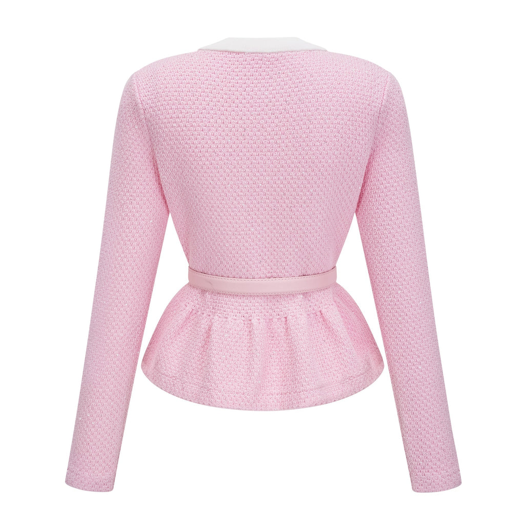 Shirley Sequined Knit Cardigan & Skirt Set - Pink
